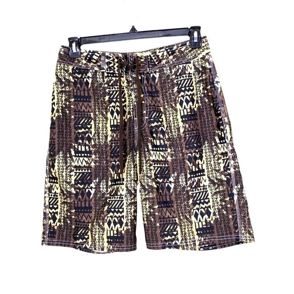 Beach Rays Surf Board Shorts Mens 30 Swim Trunks Hawaiian Tribal Print Brown - Picture 1 of 5